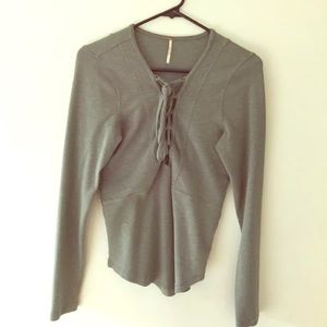 Free people lace up olive green top size med